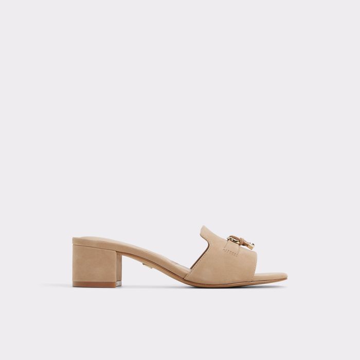 Sandalias en piel beige, tacón bloque - TESSINA