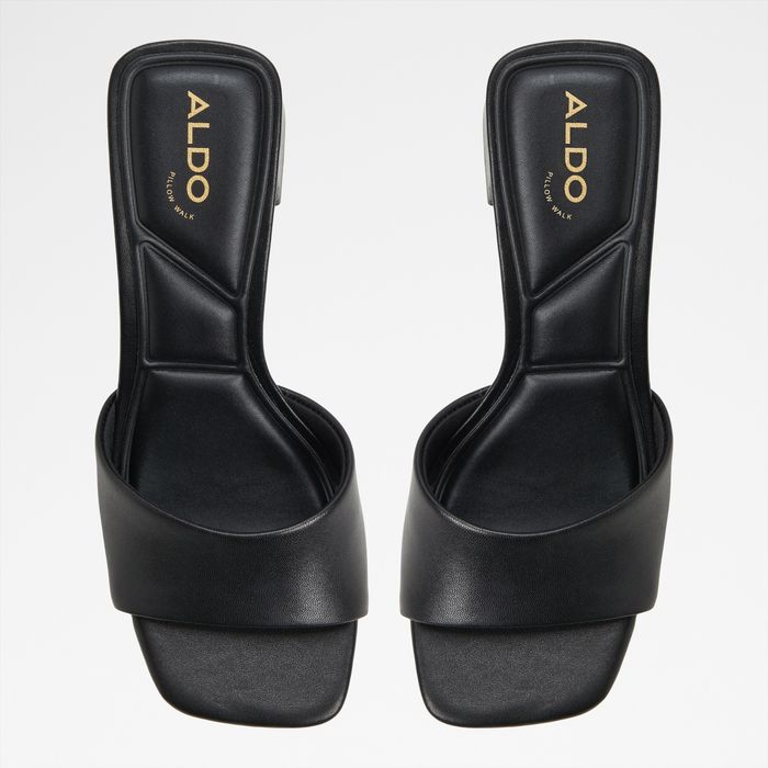 Mules em pele preto, salto em bloco - TISHA