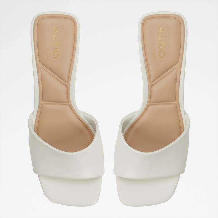 Mules em pele branco, salto em bloco - TISHA