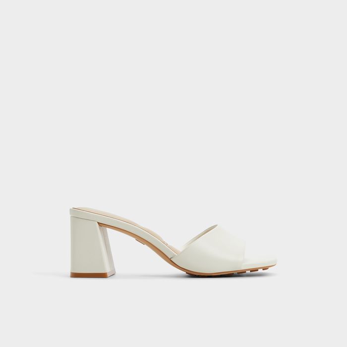 Mules em pele branco, salto em bloco - TISHA