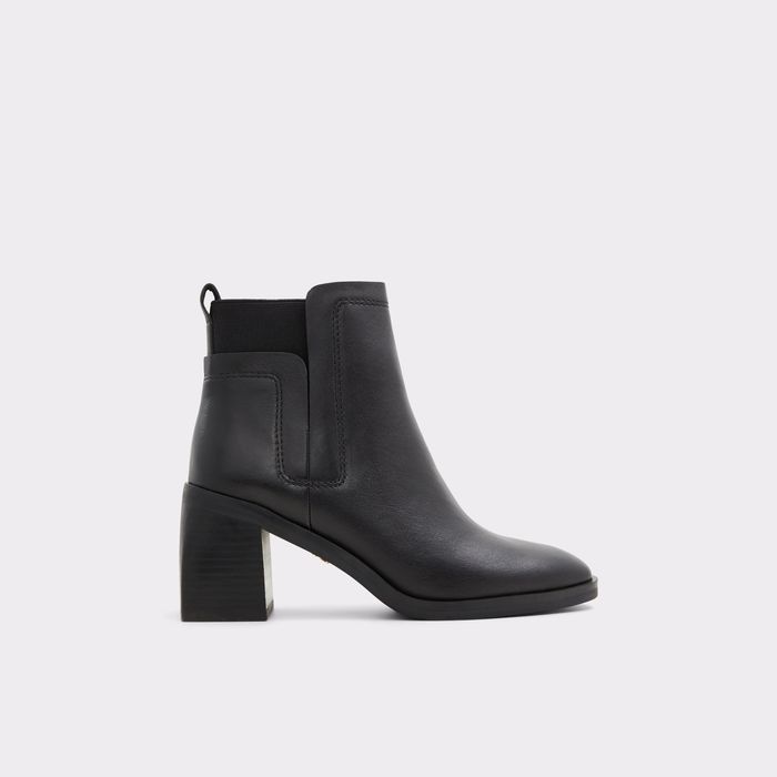 Botins em pele preto, salto em bloco - UNELIVETH