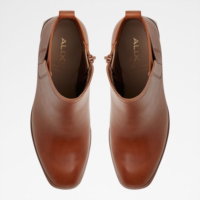 Botines en piel coñac, tacón bloque - UNELIVETH