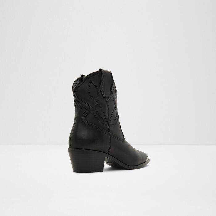 Botins em pele preto, salto em bloco - VALLEY