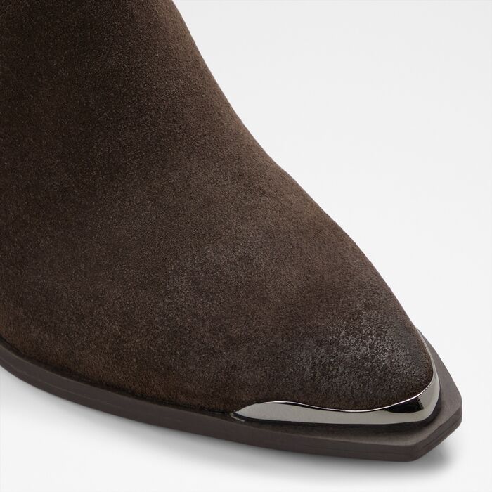 Botins em pele castanho, salto em bloco - VALLEY