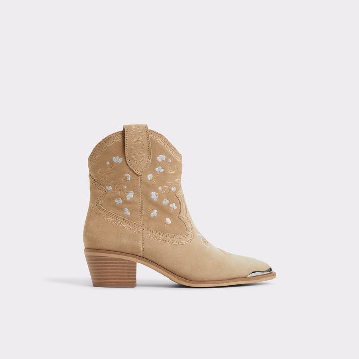 Botines en piel beige, tacón bloque - VALLEY