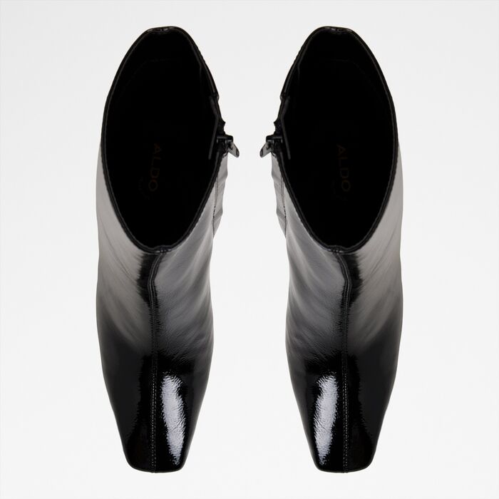 Botines en barniz negro, tacón bloque - VELLAMO