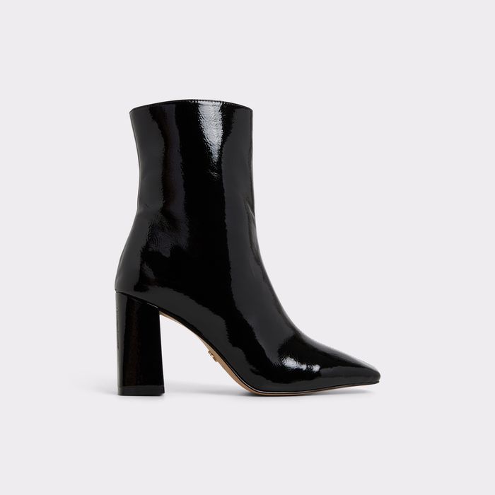 Botines en barniz negro, tacón bloque - VELLAMO