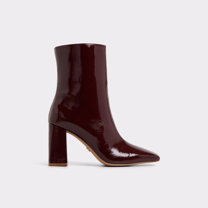Botines en barniz burdeos, tacón bloque - VELLAMO