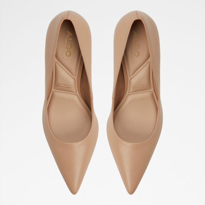 Zapatos de salón en piel beige, tacón de aguja - VERONE