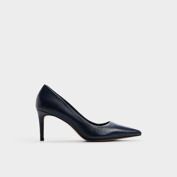 Zapatos de salón en piel azul marino, tacón de aguja - VERONE