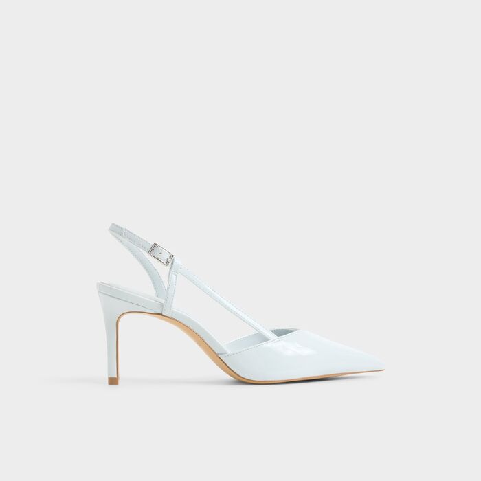 Zapatos de salón en barniz azul, tacón de aguja - VIVENNIA