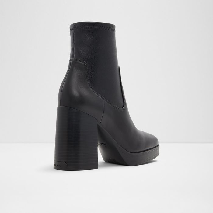 Botins em pele preto, salto em bloco com plataforma - VOSS