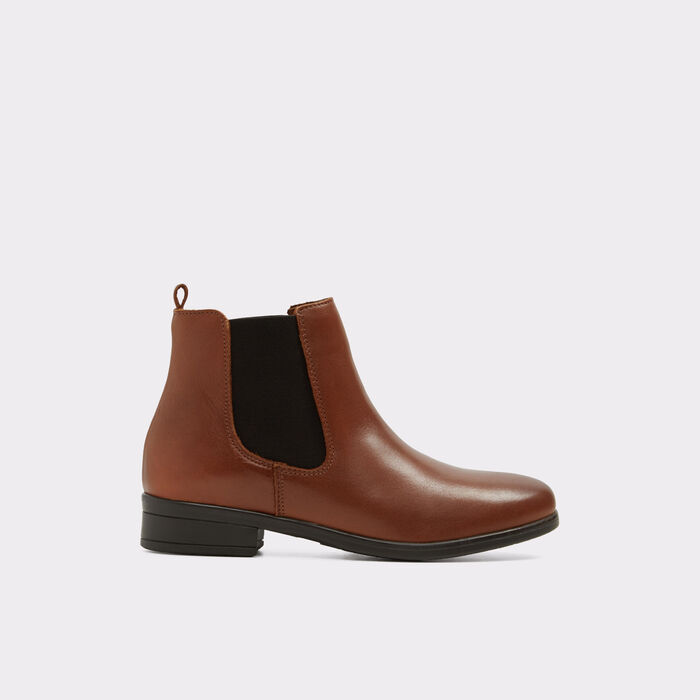 Botins rasos em pele cognac - WICOENI