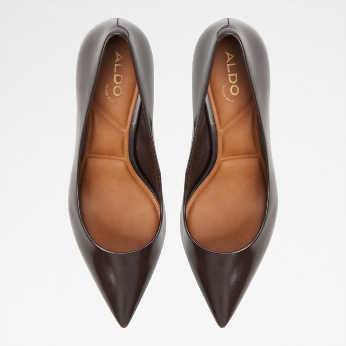 Zapatos de salón en piel marrón, tacón bloque - YBALELIN