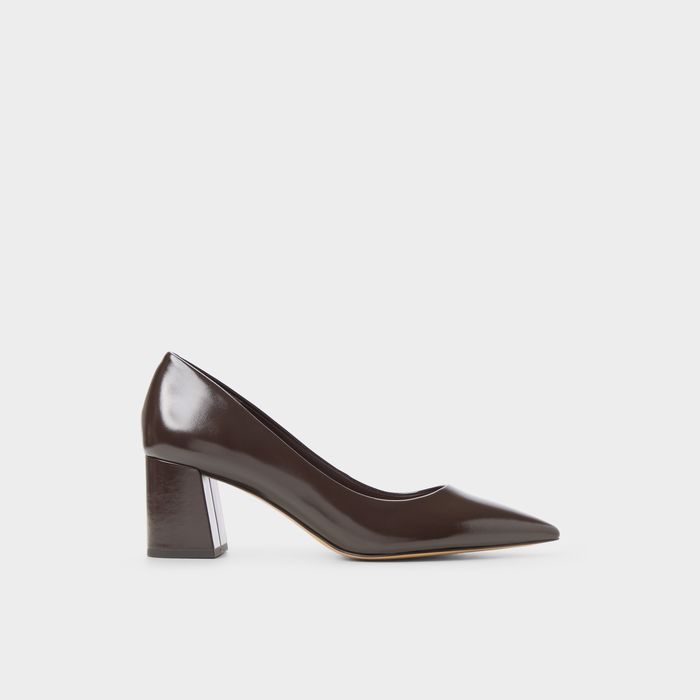 Zapatos de salón en piel marrón, tacón bloque - YBALELIN