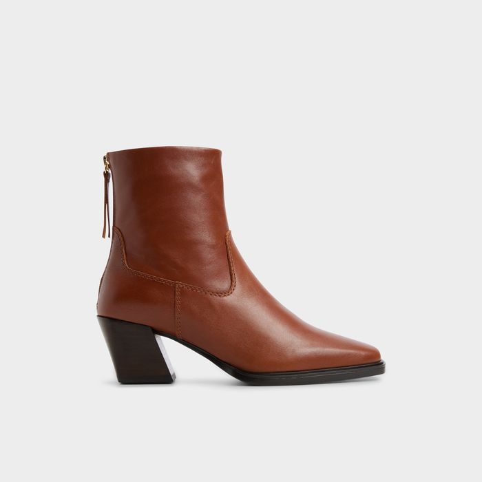 Botines en piel coñac, tacón bloque - YBIRAWETH