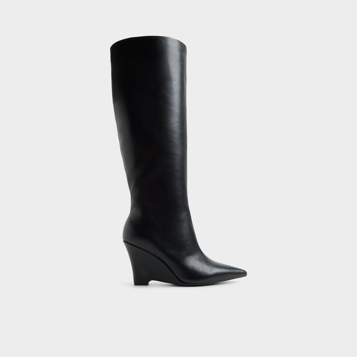 Botas de cano alto de cunha em preto - ZALYA