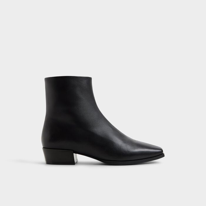 Botins em pele preto, salto em bloco - ZAYLAA