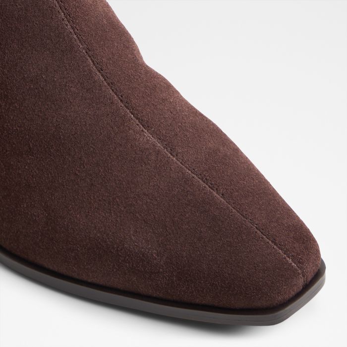 Botins em pele castanho, salto em bloco - ZAYLAA