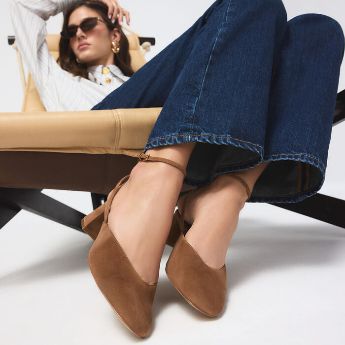 Sapatos em pele cognac, salto em bloco - ELIANIE