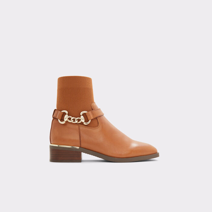 Botins rasos em pele cognac - FRANINA