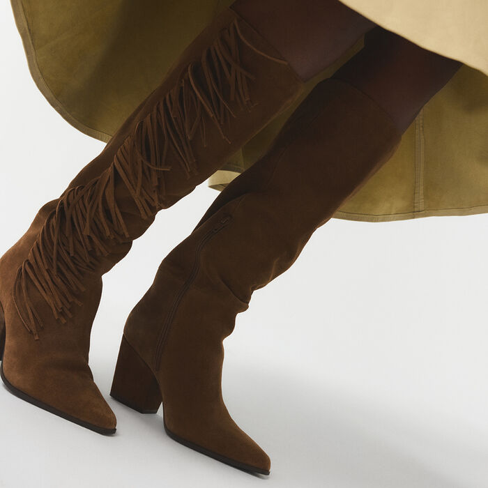 Botas en piel marrón, tacón bloque - KAELYA