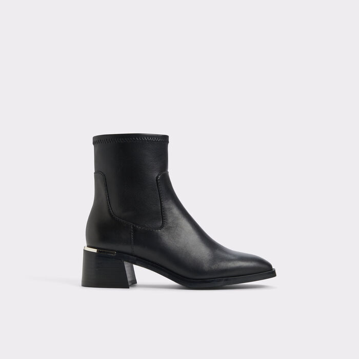 Botines en piel negro, tacón bloque - MERAENDAR