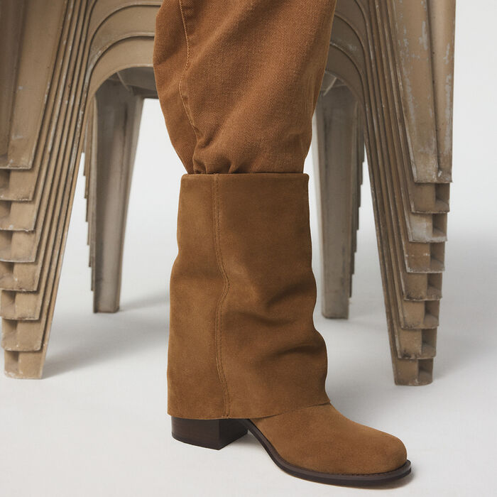 Botines en piel coñac, tacón bloque - NOLYA