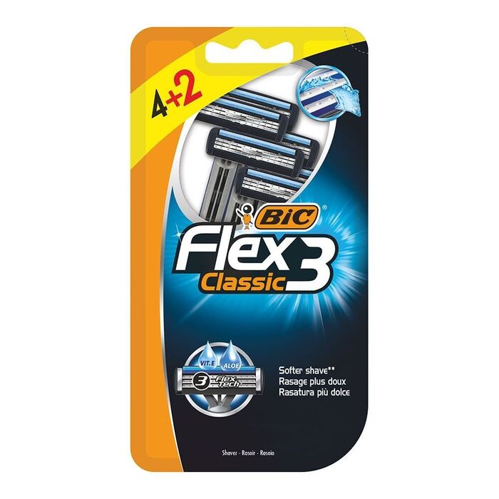 Lâminas descartavéis para barbear flex 3 classic 4+2 unidades