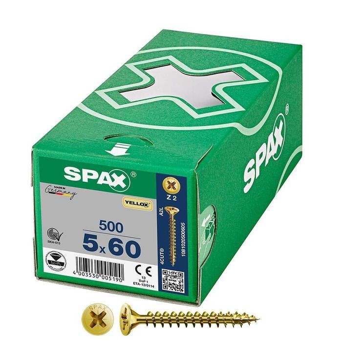 Caixa 500 unidades parafuso de cabeça plana universal yellox 5x60mm z2