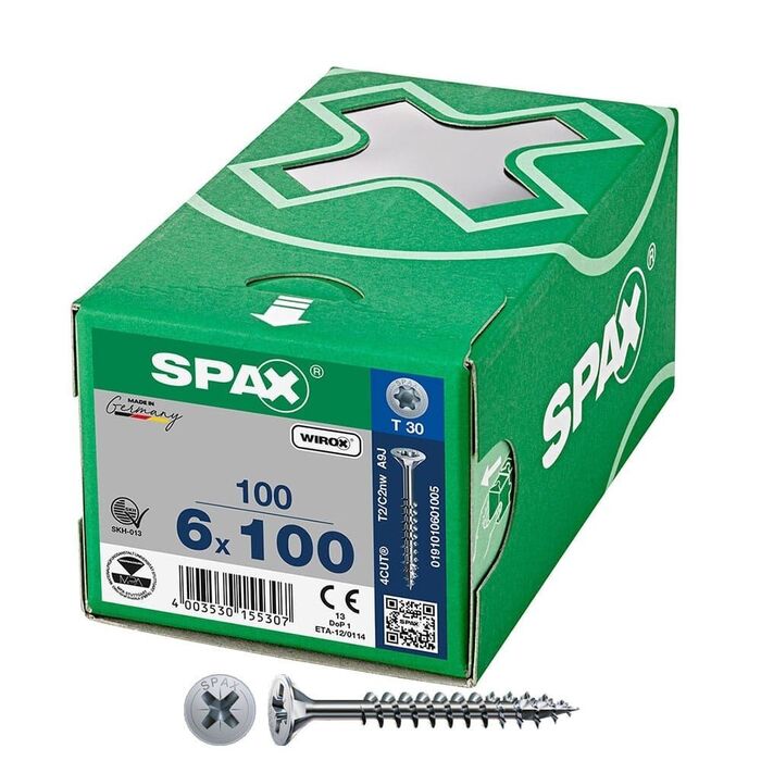 Caixa 100 unidades. parafuso de cabeça plana universal wirox 6x100mm t30