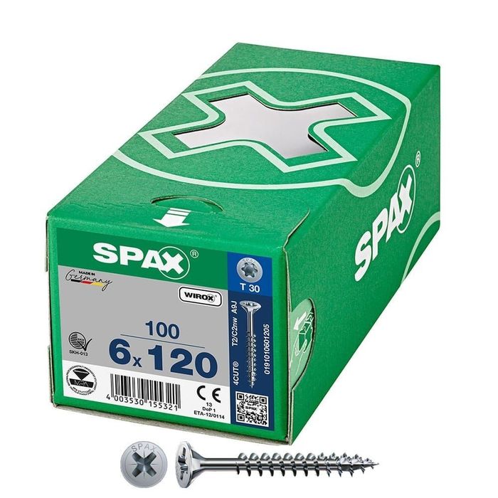 Caixa 100 unidades parafuso de cabeça plana universal wirox 6x120mm t30