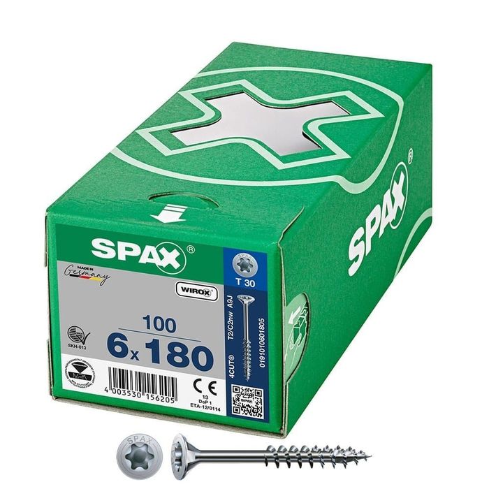 Caixa 100 unidades. parafuso de cabeça plana universal wirox 6x180mm t30