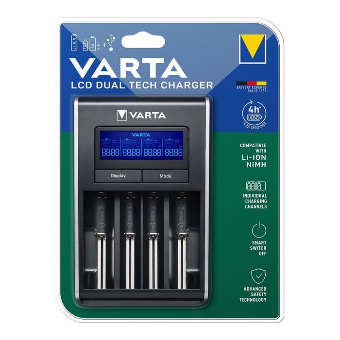 Carregador varta lcd dual tech para pilhas li-ion e ni-mh sem pilhas 100/240v