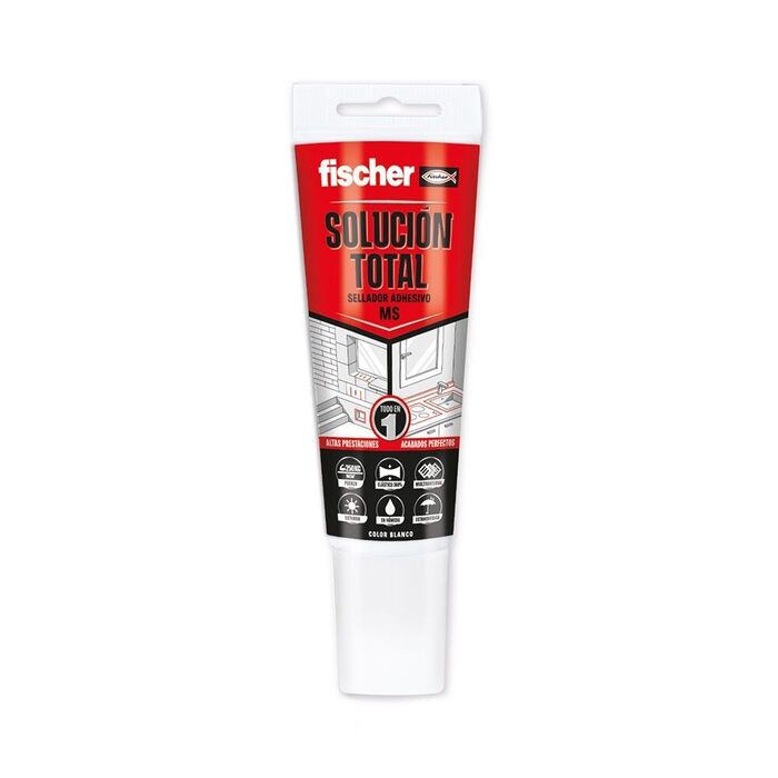Ms total white solution 80ml 519030 fischer, adesivo selante, tem uma elasticidade de 700%, uma força de traçado de 100 kg/10cm², multimaterial para todos os tipos de superfícies, seco úmido, tanto ao ar livre quanto em ambientes internos, enquanto c
