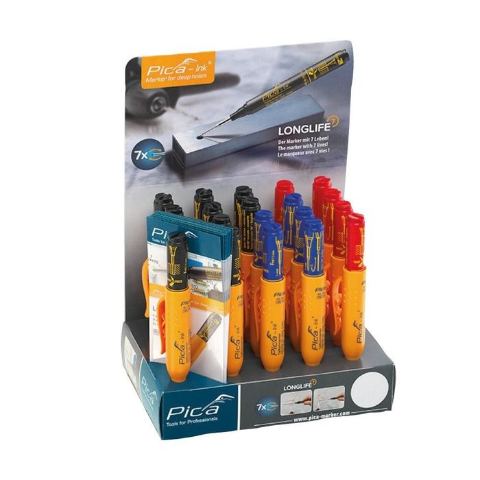 Expositor pica-ink com 20 marcadores de tinta, cores sortidas
