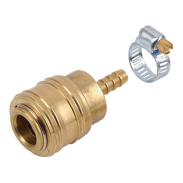 Conector latão fêmea universal com abraçadeira para mangueira