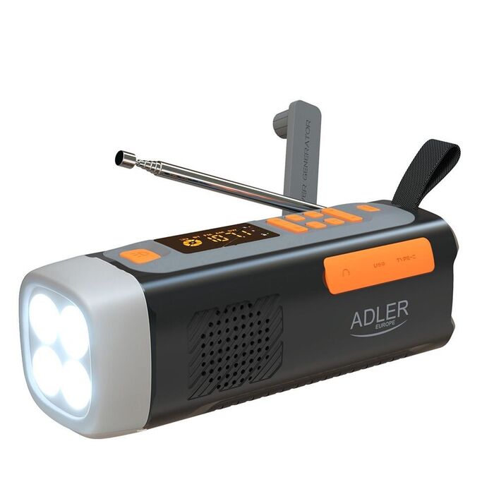 Rádio emergência solar + manivela, lanterna led 4 w, powerbank 4500 mah ad 1920
