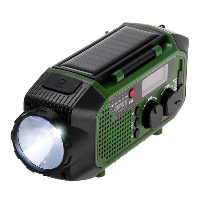 Rádio de emergência multifunções solar/dínamo/usb, bateria cr1919 de 4000 mah, verde, 181 x 72 x 82 mm