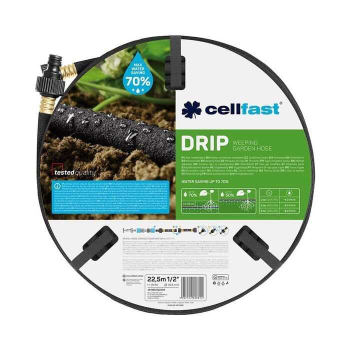 Mangueira de irrigação por gotejamento porosa de ½ pol, ø12,5 mm x 22,5 m