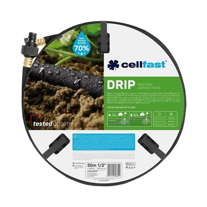 Mangueira de irrigação por gotejamento porosa de ½ pol, ø12,5 mm x 30 m