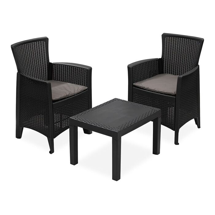 Conjunto de jardim forest 3 peças antracite + almofadas