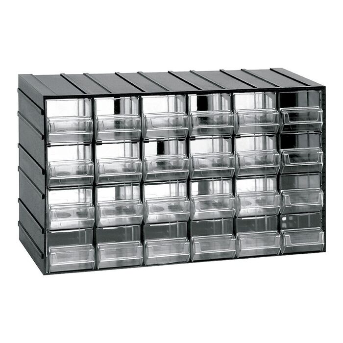 Cômoda modular com 24 gavetas transparentes, 382 x 148 x 230 mm