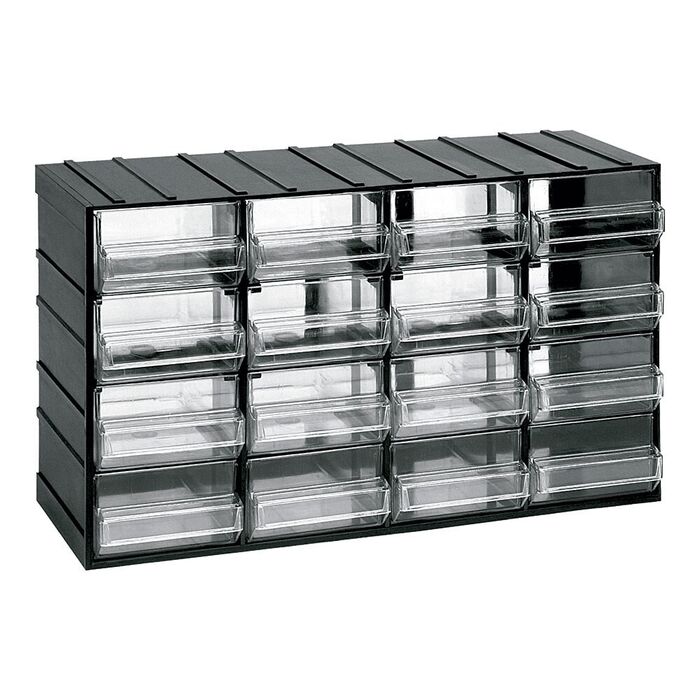 Cômoda modular com 16 gavetas transparentes, 382 x 148 x 230 mm