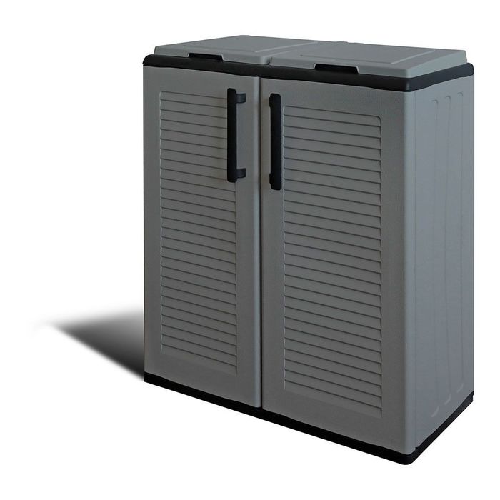 Armário baixo de polipropileno, linha eco easy, reciclagem seletiva 2 tampas, cinzento escuro, 68 x 37 x 84 cm