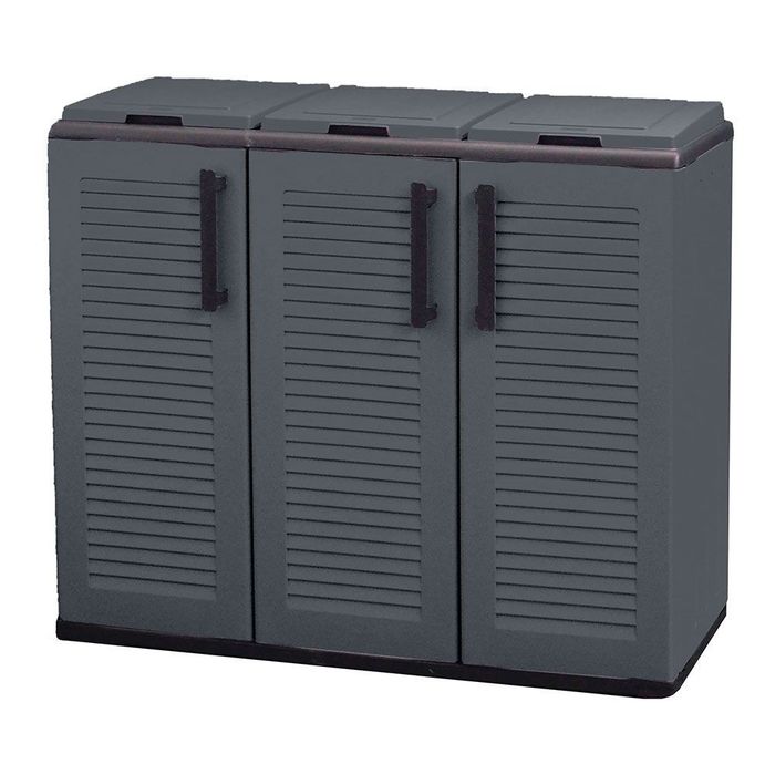 Armário baixo de polipropileno, linha eco easy, reciclagem seletiva 3 tampas, cinzento escuro, 102 x 37 x 84 cm