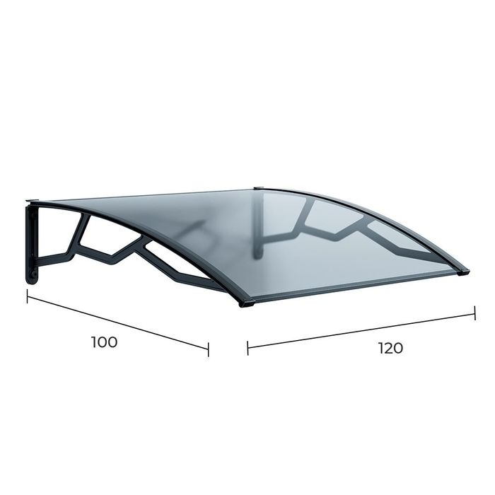 Marquese alveolar de policarbonato transparente de 6 mm com suportes cinza escuro, 100 x 120 cm