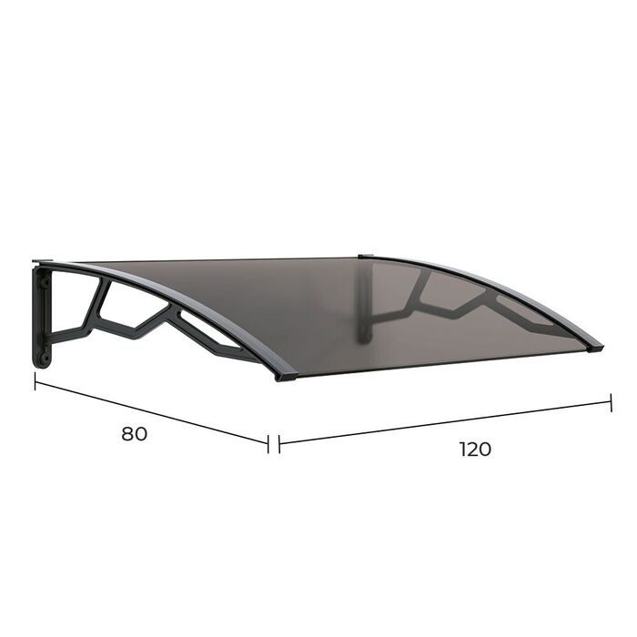 Marquese alveolar de policarbonato fumado de 4 mm com suportes cinza escuro, 80 x 120 cm