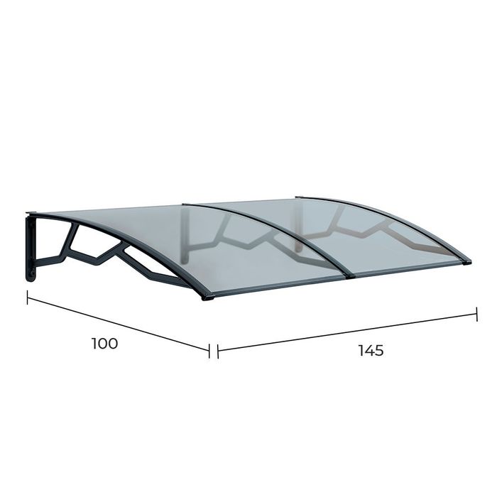 Marquese alveolar de policarbonato transparente de 6 mm com suportes cinza escuro, 100 x 145 cm