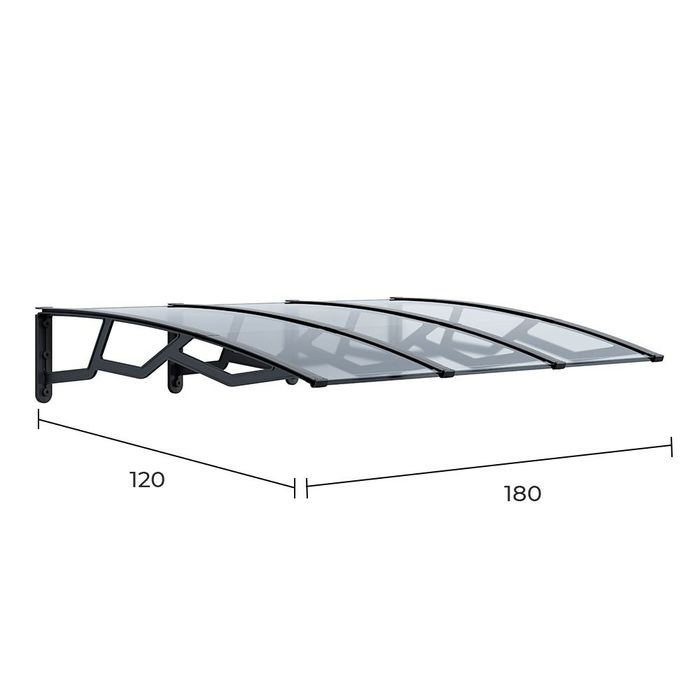 Marquese alveolar de policarbonato transparente de 6 mm com suportes cinza escuro, 120 x 180 cm